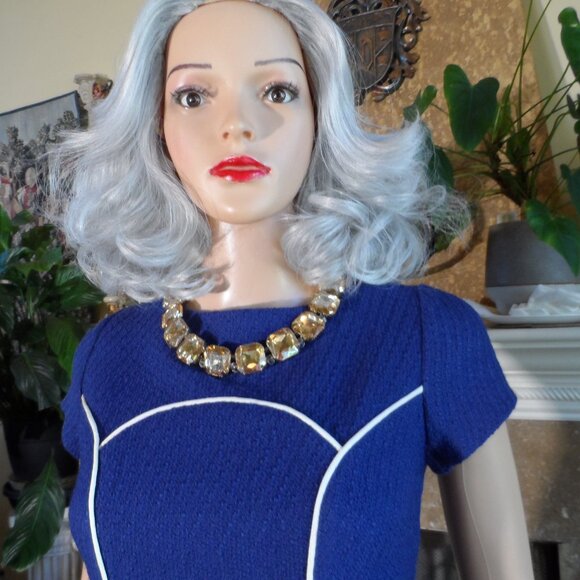 Moschino CheapandChic Light Blue Tweed Sheath Dress w/White Pipping Size 10 - Picture 7 of 16